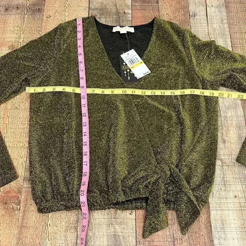 NWT Michael Kors Faux Tie Wrap Black/Gold Blouse